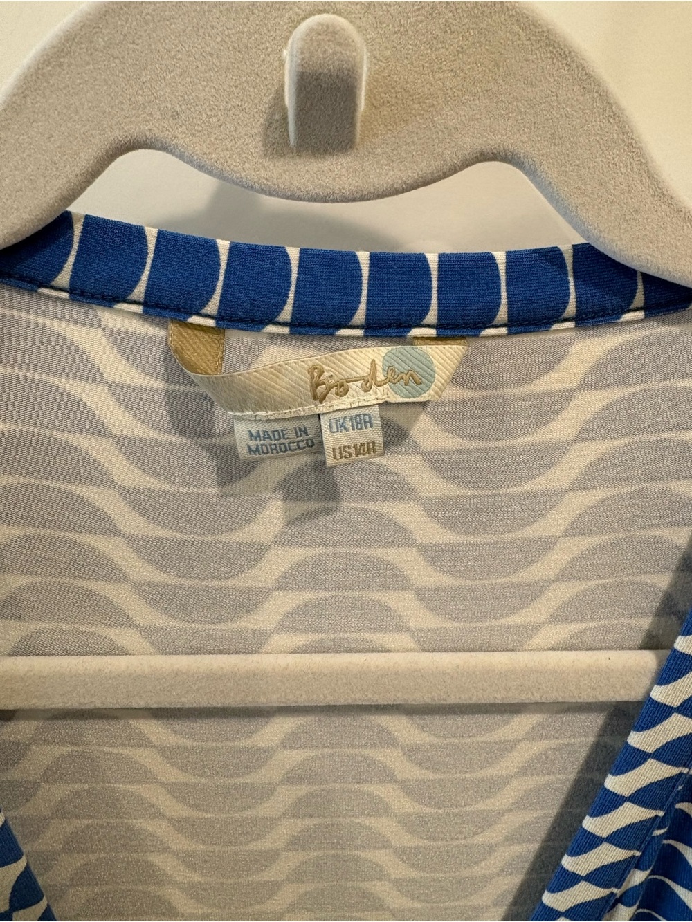 Boden Blue & White Wave-Print Wrap Dress - Picture 2 of 3